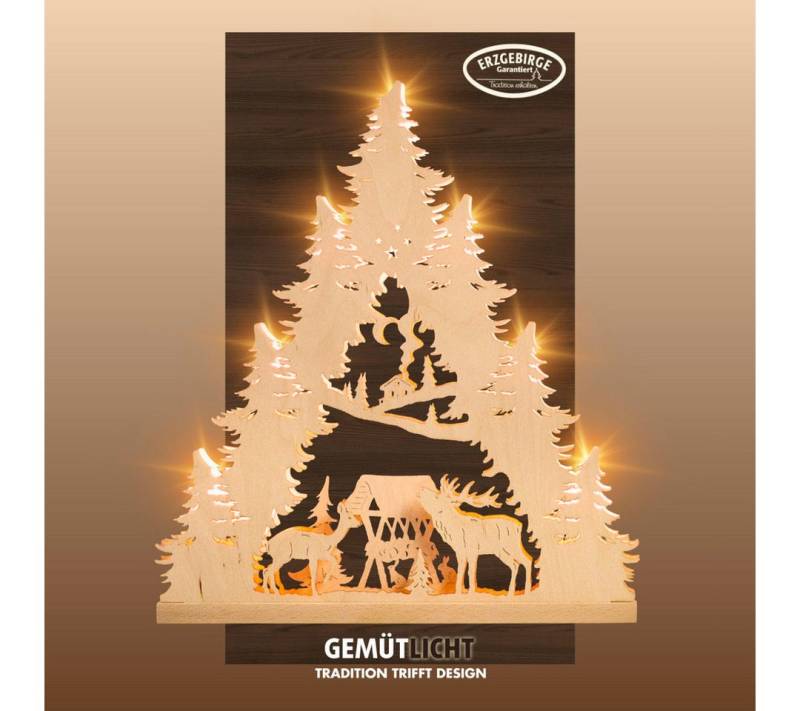 Weigla LED Lichterbogen Hirschfamilie, Schwibbogen aus Holz, NATUR, Made in Germany (1-tlg), Erzgebirge garantiert, Weihnachtsdeko Innen, Weihnachtsbeleuchtung von Weigla