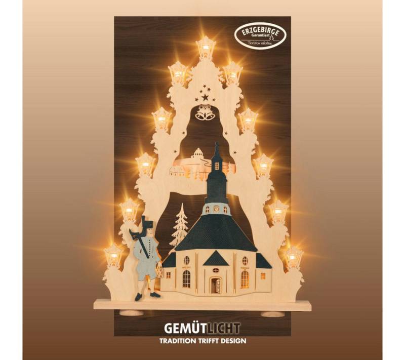 Weigla LED Lichterbogen Seiffener Kirche, große Lichterspitze aus Holz, Made in Germany (1-tlg), Erzgebirge garantiert, Weihnachtsdeko Innen, Weihnachtsbeleuchtung von Weigla