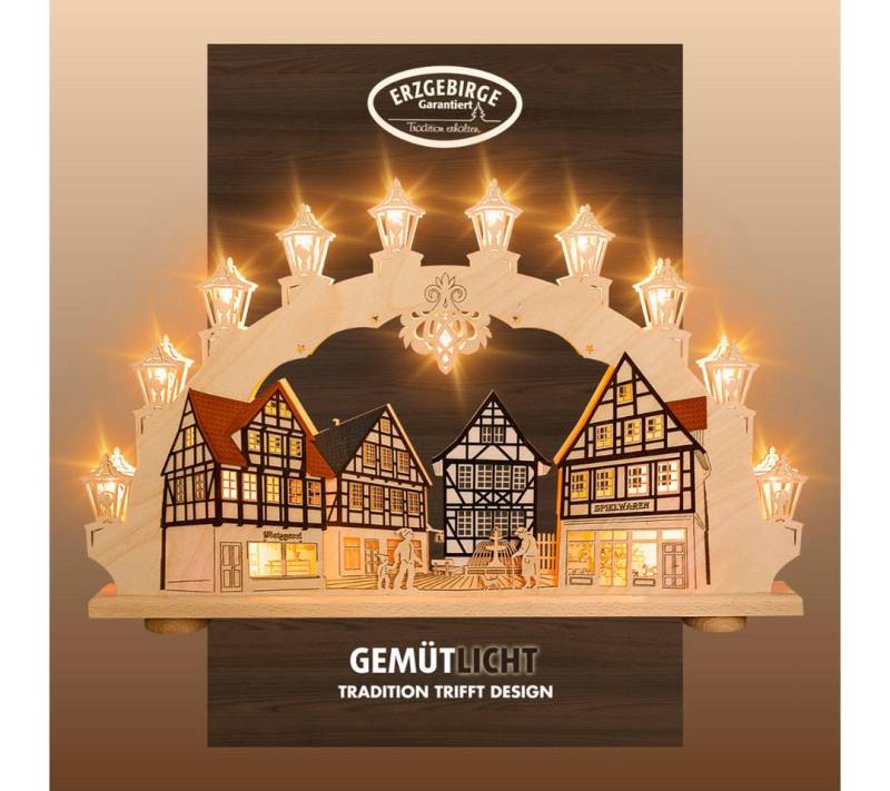 Weigla LED Schwibbogen Altstadt, Fachwerkhaus, Lichterbogen aus Holz, Made in Germany (1-tlg), Erzgebirge garantiert, Weihnachtsdeko Innen, Weihnachtsbeleuchtung von Weigla