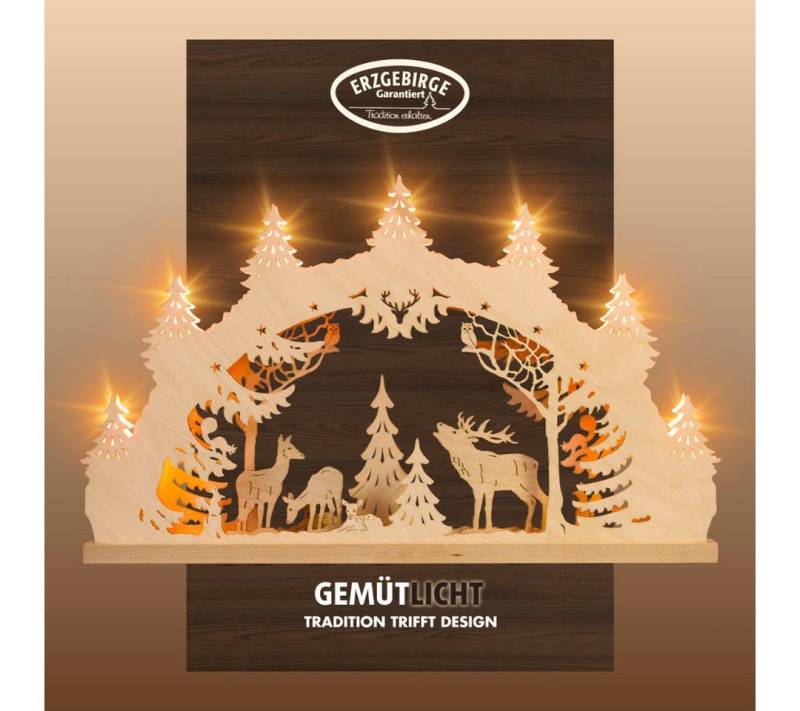 Weigla LED Schwibbogen Hirschfamilie, Lichterbogen aus Holz, NATUR, Made in Germany (1-tlg), Erzgebirge garantiert, Weihnachtsdeko Innen, Weihnachtsbeleuchtung von Weigla