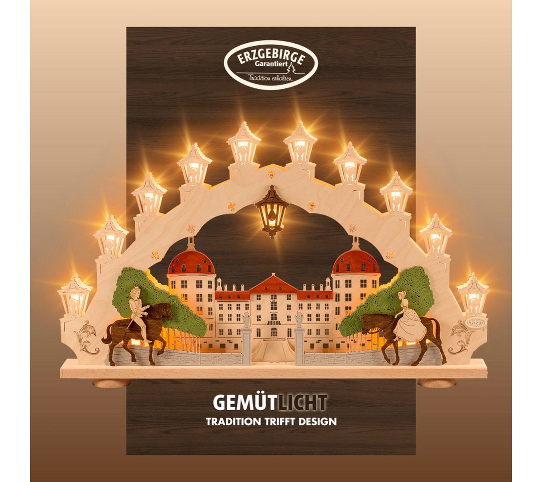 Weigla LED Schwibbogen Moritzburg, Lichterbogen aus Holz (1-tlg), Erzgebirge garantiert, Weihnachtsdeko Innen, Weihnachtsbeleuchtung von Weigla