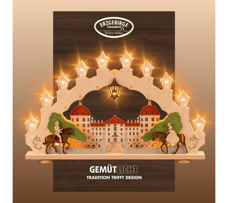 Weigla LED Schwibbogen Moritzburg, Lichterbogen aus Holz, Made in Germany (1-tlg), Erzgebirge garantiert, Weihnachtsdeko Innen, Weihnachtsbeleuchtung von Weigla
