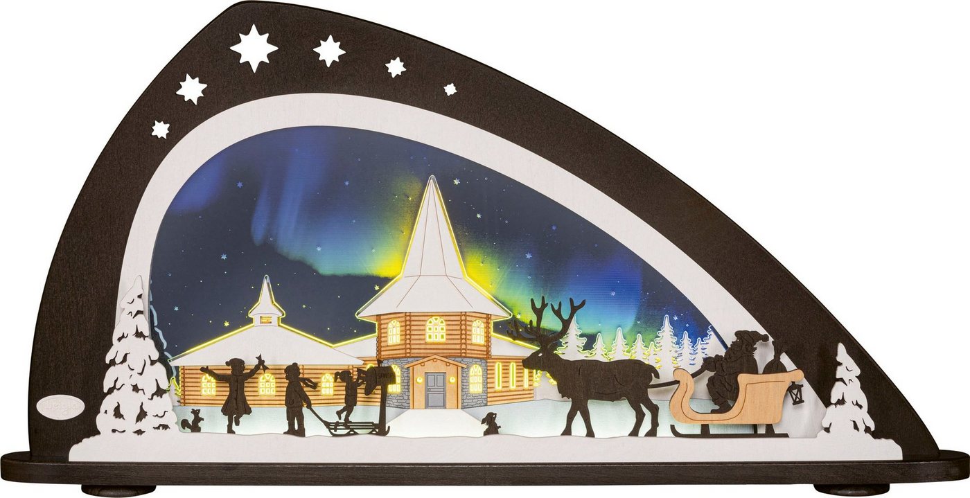 Weigla LED Schwibbogen Weihnachten unterm Polarlicht, Höhe ca. 33,8 cm (1-tlg), Weihnachtsdeko aus dem Erzgebirge, Deko fürs Fenster, aus Holz von Weigla