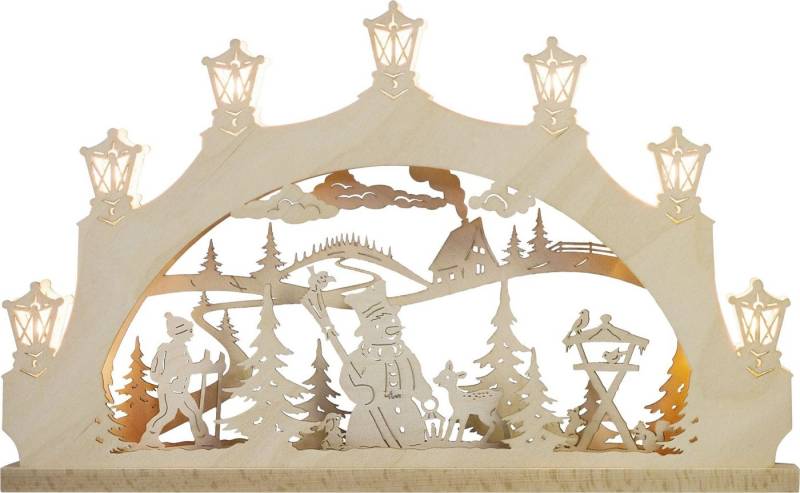 Weigla Lichterbogen Schwibbogen Schneemann im Winterwald mit LED BxHxT 52x32x6cm NEU von Weigla