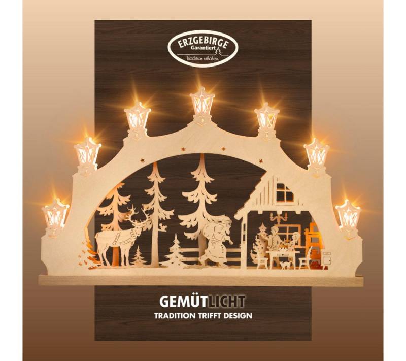 Weigla Schwibbogen Weihnachtsabend, Lichterbogen aus Holz, NATUR, Made in Germany (1-tlg), Erzgebirge garantiert, Weihnachtsdeko Innen, Weihnachtsbeleuchtung von Weigla