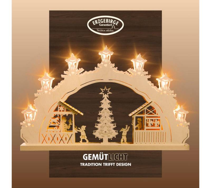 Weigla Schwibbogen Weihnachtsmarkt, Lichterbogen aus Holz, NATUR, Made in Germany (1-tlg), Erzgebirge garantiert, Weihnachtsdeko Innen, Weihnachtsbeleuchtung von Weigla
