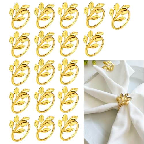 20 Stück Serviettenringe Kreative Blätter, Elegante AushöHlen Serviettenschnallen aus Metall, Serviettenhalter für Hochzeit Weihnachten Familie Sammeln Partys Esstischdekoration(Gold) von Weigudoc