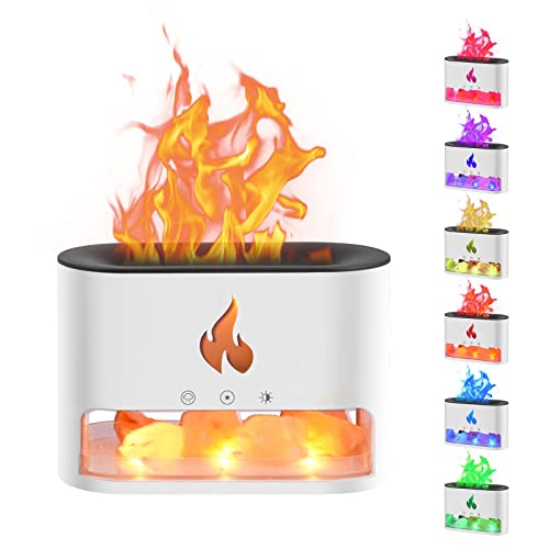 Diffusor für ätherische öle, Luftbefeuchter Mit Flammeneffekt, Kristallsalzstein, Buntes Stimmungslicht, Flammenaroma-diffusor, Heimbüro, Raumaromatherapie Oder Yoga(White) von Weigudoc