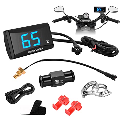 Universelles Motorrad Digitalthermometer mit 18/22 mm Adapter, Metallsonden Temperatursensor, wasserdichte LED-Digitalanzeige, Blaulicht Temperatursensor für KOSO, bleu (18mm) von Weigudoc