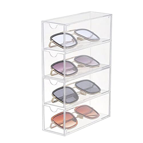 Weigudoc Brillen-organizer, 4 Ebenen, Sonnenbrillen-organizer, Display-box für Sonnenbrillen, Uhren, Kosmetik, Transparentes Acryl, Rechteckige Schmuckschatulle von Weigudoc