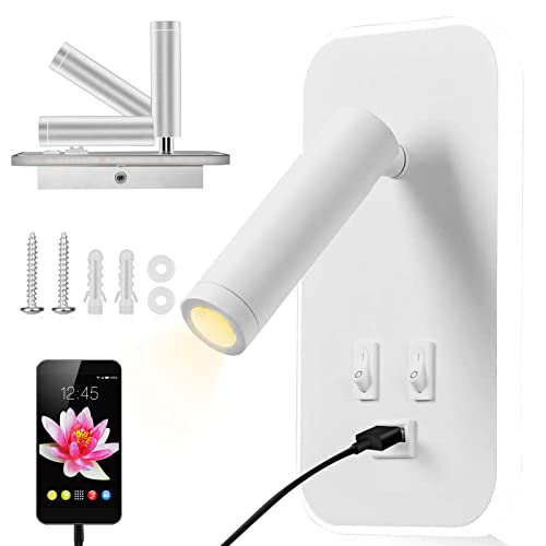 Weigudoc LED Leselampe Wandlampe, Leseleuchte am Bett, verstellbare Wandleuchte am Bett, mit USB-Ladeanschluss und Schalter, Wandleuchten für den Flur(Weiss) von Weigudoc