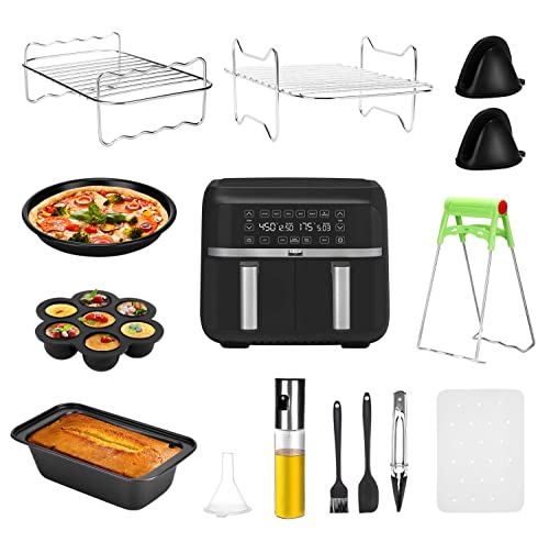 Weigudoc Luftfritteusen-Zubehör 12 Stück, 8-Zoll-Luftfritteusen-Zubehör für Ninja Foodi Luftfritteuse Af300eu Af400eu Princess 182074 7,6–9,5 L Doppelkorb von Weigudoc