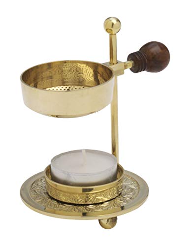 Räucherstövchen mit Holzgriff höhenverstellbar mit Teelicht aus Messing Gold (Höhe 11 cm) von Räucherstövchen