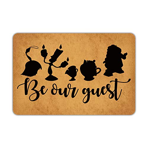 Fußmatte mit Aufschrift "Be Our Guest Eingangs", lustiges Design, Gummi, rutschfeste Unterseite, für drinnen und draußen, 59,9 cm (B) x 39,9 cm (L) von Weilon