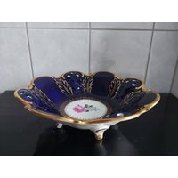 Porzellan Teller-~Groß Prunkteller-~Echt Kobalt Schale Mit Fuß-~Reichenbach von Weimahporzellan