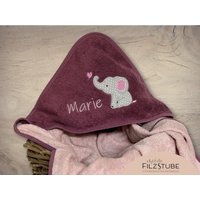 Kapuzenhandtuch Elefant Mit Namen Badetuch Baby Handtuch Babybadetuch Personalisiert Bestickt Mädchen Junge von WeinbergerDesign