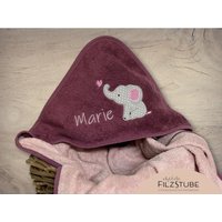 Babygeschenk Kapuzenhandtuch Elefant Mit Namen Badetuch Baby Handtuch Babybadetuch Personalisiert Bestickt Mädchen Junge von WeinbergerDesign