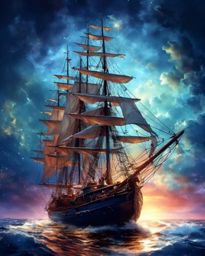 Weiniuniu 5D DIY Diamond Painting Kit großes Schiff auf See Kristall-Strasssteinen Bilder Set Diamond Arts Craft Malerei Erwachsene Home Wanddekoration 50x70 cm von Weiniuniu