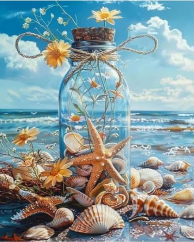 Weiniuniu 5D-Diamant-Malset Seestern in Strandmuschel DIY Malen Nach Zahlen Erwachsene und Kinder runde Strassmalerei Bilder Home Decor 40x50cm von Weiniuniu