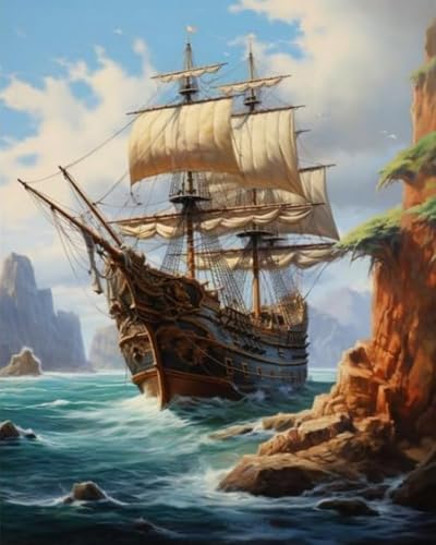 Weiniuniu 5D-Diamant-Malset Segelboot DIY Malen Nach Zahlen Erwachsene und Kinder runde Strassmalerei Bilder Home Decor 50x70 cm von Weiniuniu