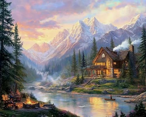 Weiniuniu Kreuzstich Stickpackung Berghütte DIY Stickvorlagen Stickbilder 11CT Vorgedruckt Kreuzstich Set für Anfänger Home Decor 50x70 cm von Weiniuniu