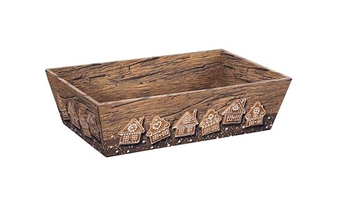 Weinkarton24 10 Stück 'Präsentkorb Knusperhäuschen' - Kegelförmiger Geschenkkorb aus Karton in Braun mit Lebkuchenmotiv, Mittelgröße (336 x 196 x 110 mm) von Weinkarton24