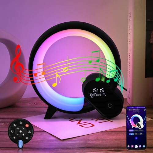 LED Nachttischlampe für Kinder, Lichtwecker Tischlampe mit Bluetooth-Lautsprecher, AtmosphäRenlampe mit Schlafhilfe Weißes Rauschen, Timer & Schlummerfunktion, Ideal für Geschenke - Schwarz von Weinsamkeit