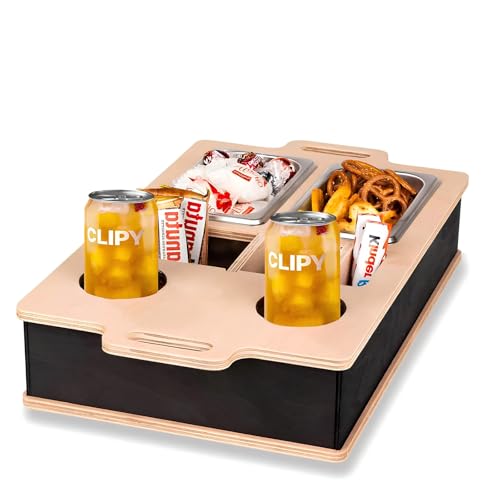 Couch Tablett Holz, Couchbar Snackbox, Sofa-Organisator mit Snackschalen aus Edelstahl, Snackschalen Organizer, Snackhalter mit Getränkehalter, Verwendung als Tablett, Geschenk Für Männer & Frauen von Weiongppy