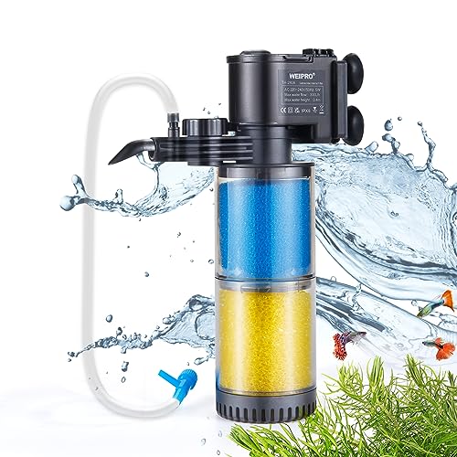 Weipro Aquarium Innenfilter 2-Lagiger Filtration, Einstellbarer 5W Aquarium Filterpumpe, Aquarium Filter mit 330L/H Wasserpumpe, Geeignet für Kleine Aquarien von 25l~40l, TH280A von Weipro