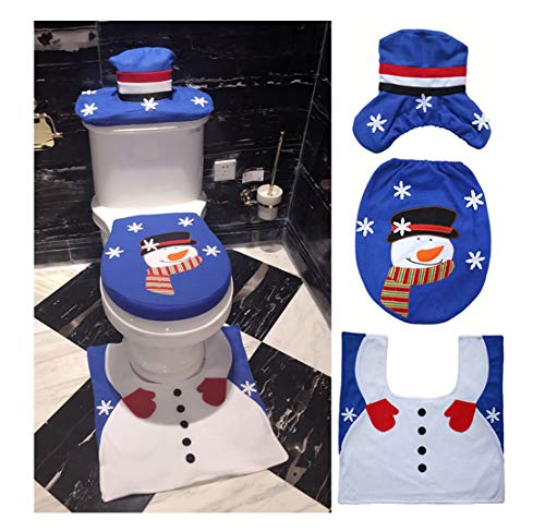 Weiqiao® 3 Stück Weihnachtsdekoration Toilette aus Flanell Motiv Schneemann Bezug für Toilettensitz/Wohnzimmerteppich/Deckel von WEIQIAO