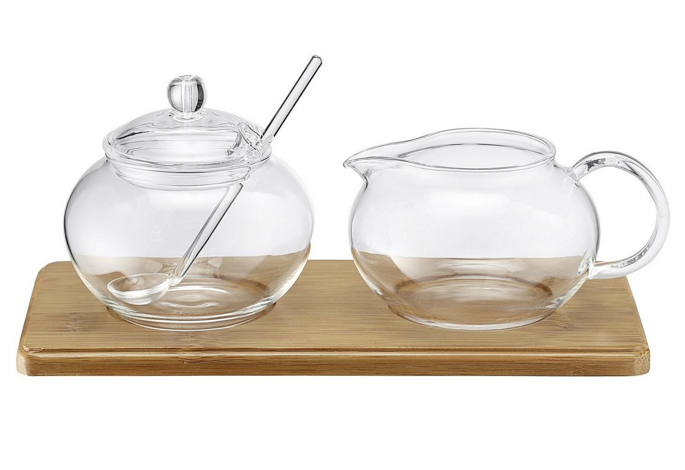 Weis Milchkännchen Zucker-/Sahne Set Glas mit Bambus Tablett, (3-St) von Weis