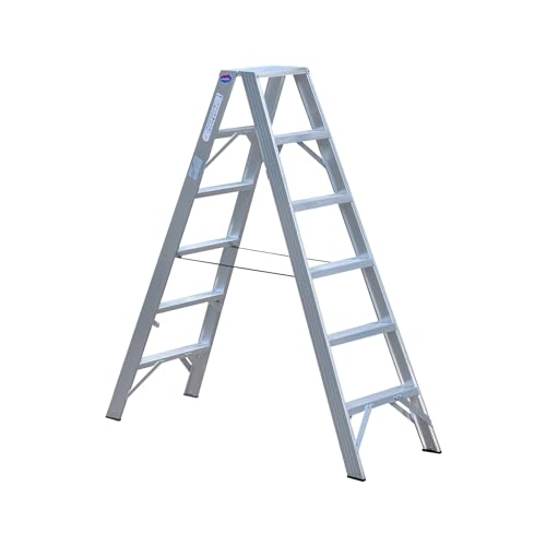Weise Industrie Stufen-Stehleiter 3,25 m hoch, 2x12 trittsichere geriefte Stufen inkl. Deckstufe, beidseitig begehbare Industrie- & Haushaltsleiter, klappbare Trittleiter mit Gurtbändern, max. 250 kg von Weise Steigtechnik
