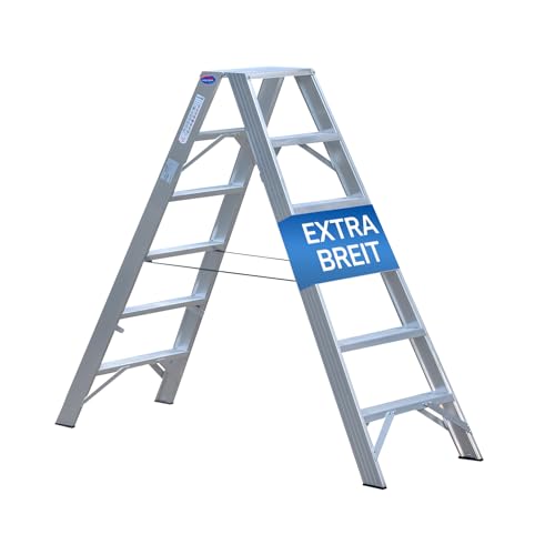 Weise MAXXIMUSS Industrie Stufen-Stehleiter 1,37 m hoch XL, 2x5 extra breite trittsichere Stufen, beidseitig begehbare Industrie- & Haushaltsleiter, klappbare Trittleiter mit Bändern, max. 250kg von Weise Steigtechnik
