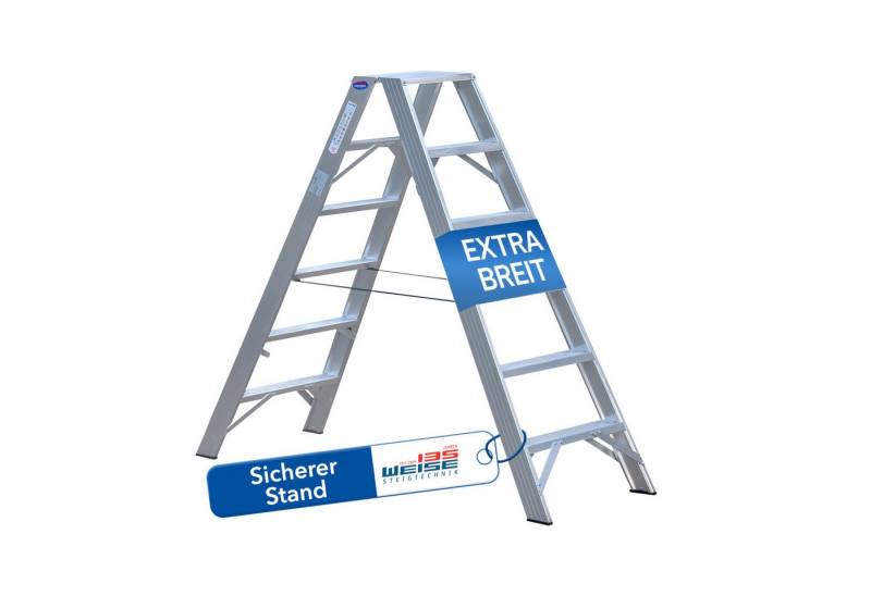 Weise Steigtechnik Stehleiter MAXXIMUSS Industrie Stufen-Stehleiter XL (3 Stufen, 250 kg Belastbarkeit), extra breite trittsichere Stufen, klappbare Trittleiter mit Bändern von Weise Steigtechnik