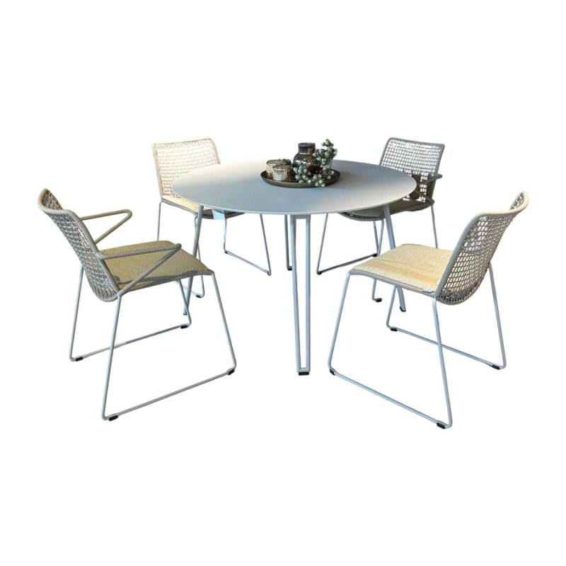 Essgruppe Slope Outdoor Tischplatte Keramik Ananda Gestell Edelstahl Perlbeige P... von Weishäupl