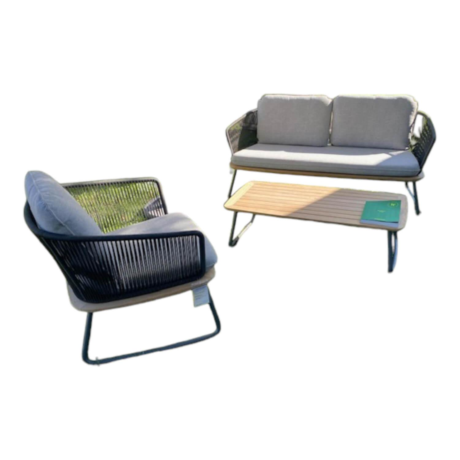 Garten-Sitzgruppe Denia Stoff 3 Grau Sofa Sessel Tisch von Weishäupl