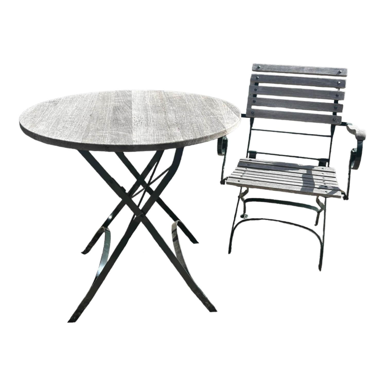 Outdoor Set Classic Holz Teak Grau Gestell Metall Dunkelgrün Schwarz Lackiert von Weishäupl