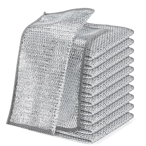 10 Stück Doppellagiges Reinigungstücher aus Stahldraht Mehrzweck Wiederverwendbare Geschirrtücher Waschbar Küche Spültücher Kratzfest für Geschirr, Kochgeschirr, Spülbecken, Herdplatten von Weishuo