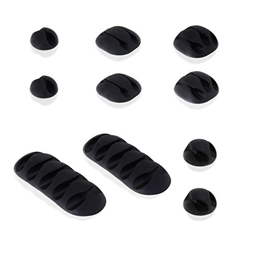 USB Kabelhalter Schreibtisch 10 Stück Kabelclips Kabelmanagement Cable Kabelmanager für Auto Schreibtisch Handy Kabel (schwarz) von Weiss - More Power + von Weiss - More Power +