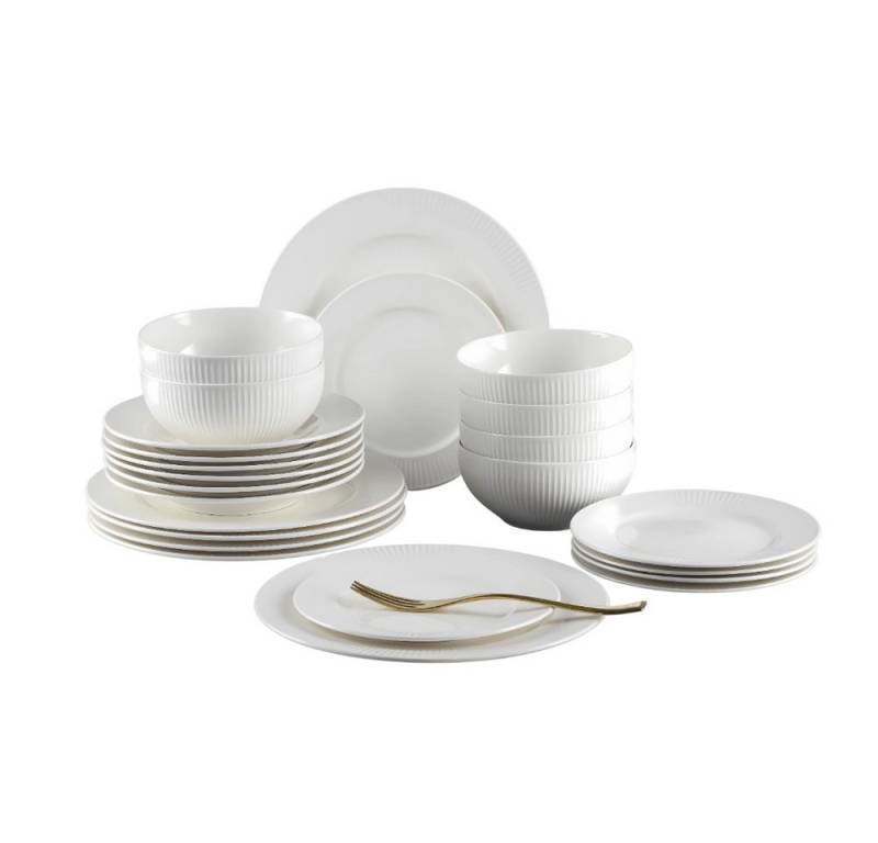 Weisse Rose Geschirr-Set Geschirr-Set ANNA (24-tlg), 6 Personen, Porzellan, Spülmaschinen- & Mikrowellengeeignet, Hochwertiges Geschirr-Set von Weisse Rose