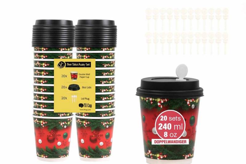 Weit & Breit Handelsgesellschaft mbH Coffee-to-go-Becher Kaffeebecher 20er Set grün rot Auslaufsicher Umweltfreundlich, Pappe (Becher), PS (Deckel), Doppelwandige Becher mit isolierender Wirkung von Weit & Breit Handelsgesellschaft mbH