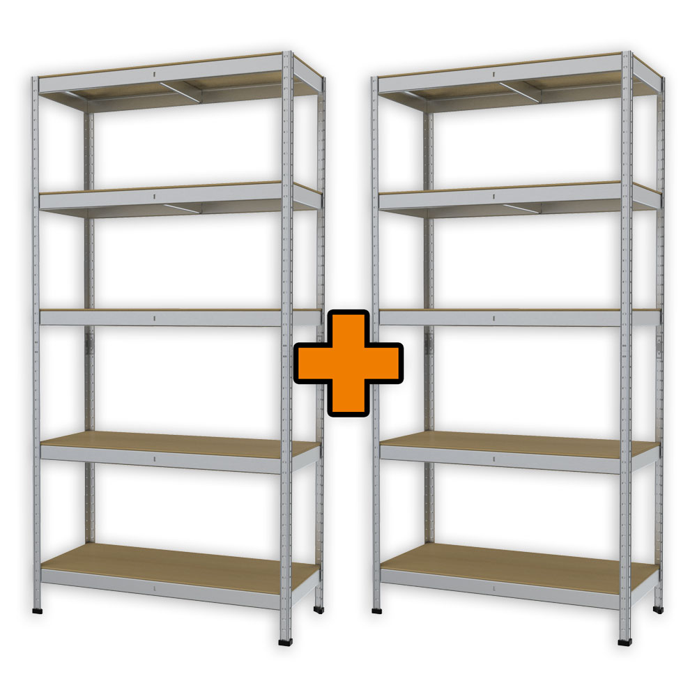 Metallsteckregal 180 x 90 x 40 cm 2er Set je 5 Holzböden 875 kg von TRENDLINE