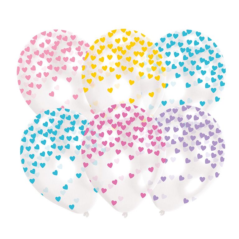6 Latexballons Herz-Konfetti Pastell sortiert 27,5 cm von Amscan