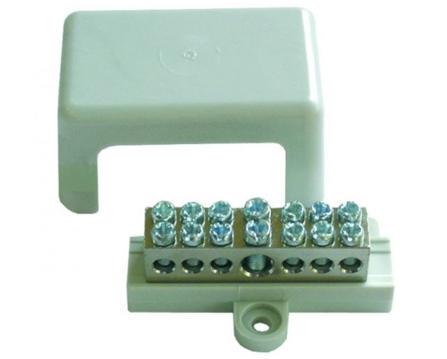 Baderdungsschiene mit Abdeckung, 1 x 6 - 25 mm², 6 x 1,5 - 6 mm² Baderdungsschiene mit Abdeckung, 1 x 6 - 25 mm², 6 x 1,5 - 6 mm² von Weitere