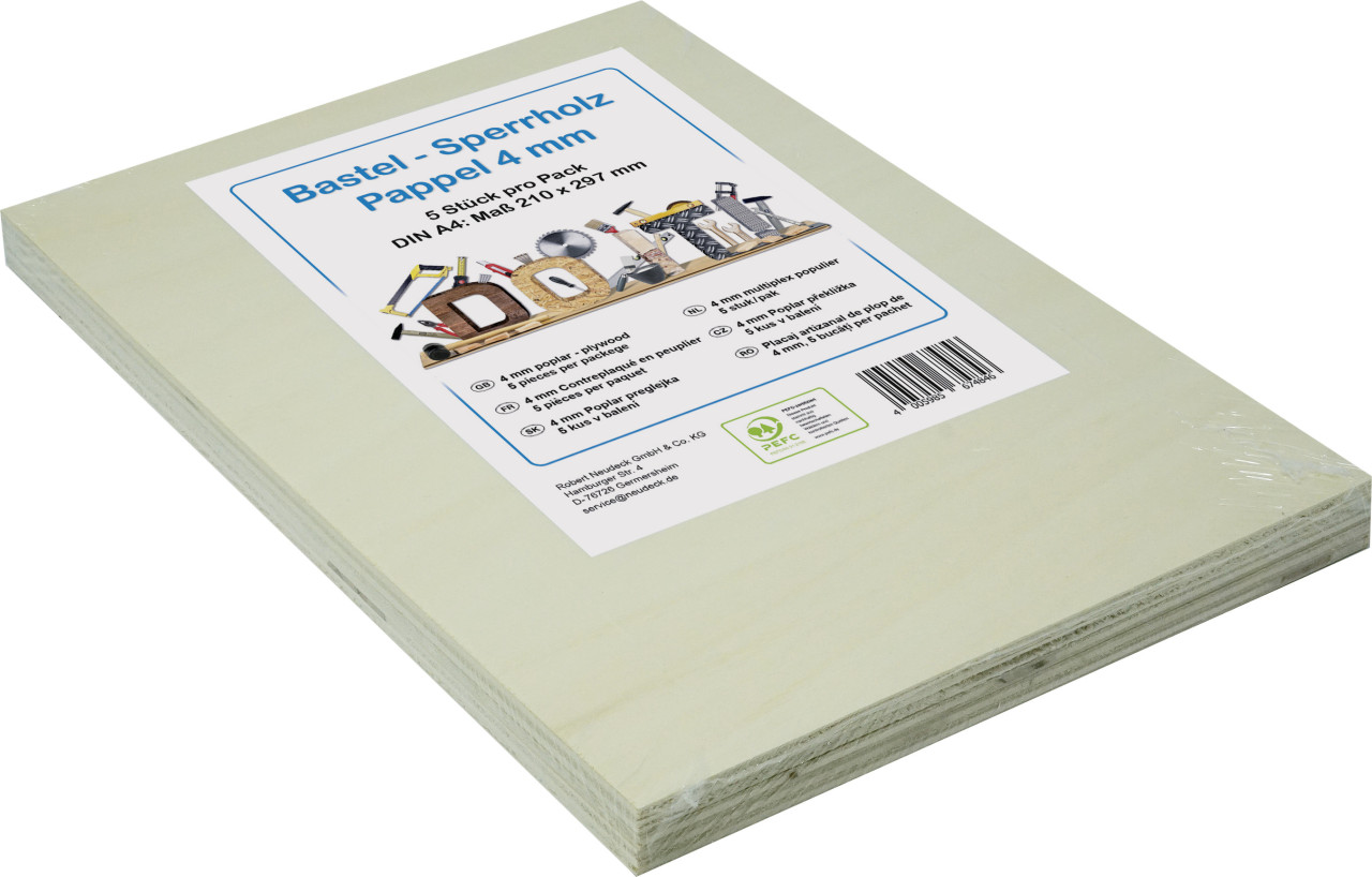 Bastelsperrholz Pappel DIN A4 29,7 x 21 cm, 4 mm Bastelsperrholz Pappel DIN A4 29,7 x 21 cm, 4 mm von Neudeck