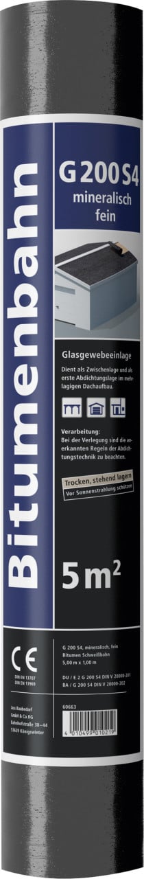 Bitumen Schweißbahn G 200 S4 fein 5 x 1 m = 5 m² schwarz von Weitere