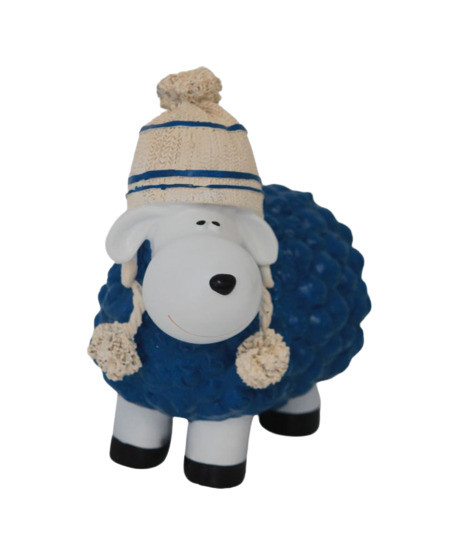 Dekofigur Schaf mit Bommelmütze blau 19,5 x 10,5 x 18 cm von Weitere