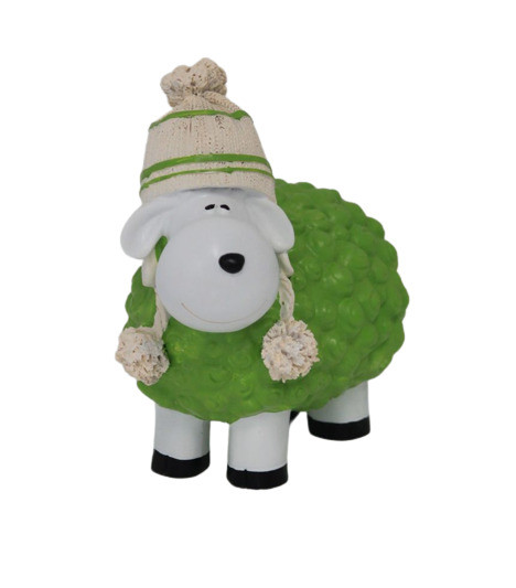 Dekofigur Schaf mit Bommelmütze grün 19,5 x 10,5 x 18 cm von Weitere