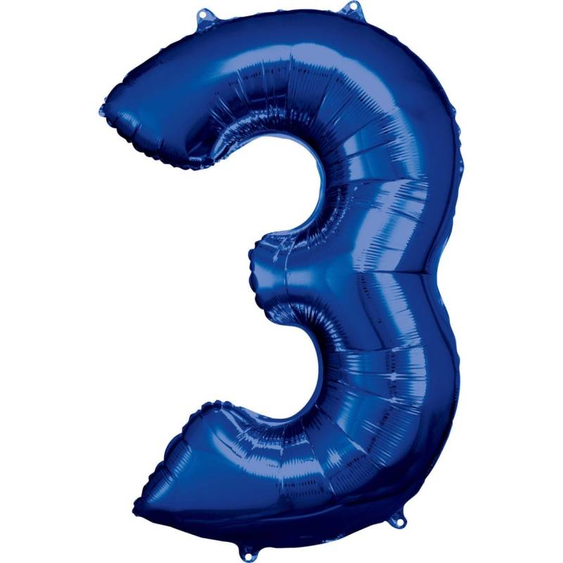 Folienballon Zahl 3 blau 58 cm x 86 cm von Amscan