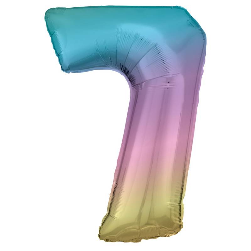 Folienballon Zahl 7 Regenbogen pastell 57 cm x 86 cm von Amscan